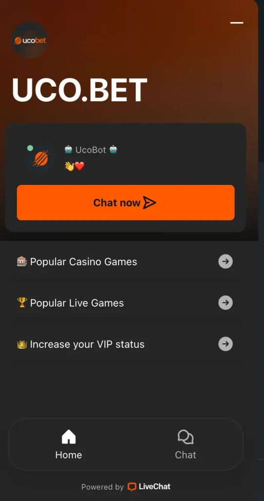 UCO.BET live chat interface op mobiel