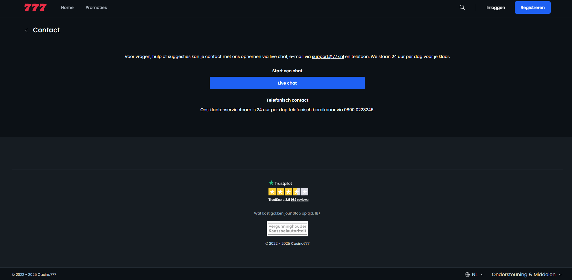 Casino777 customer support